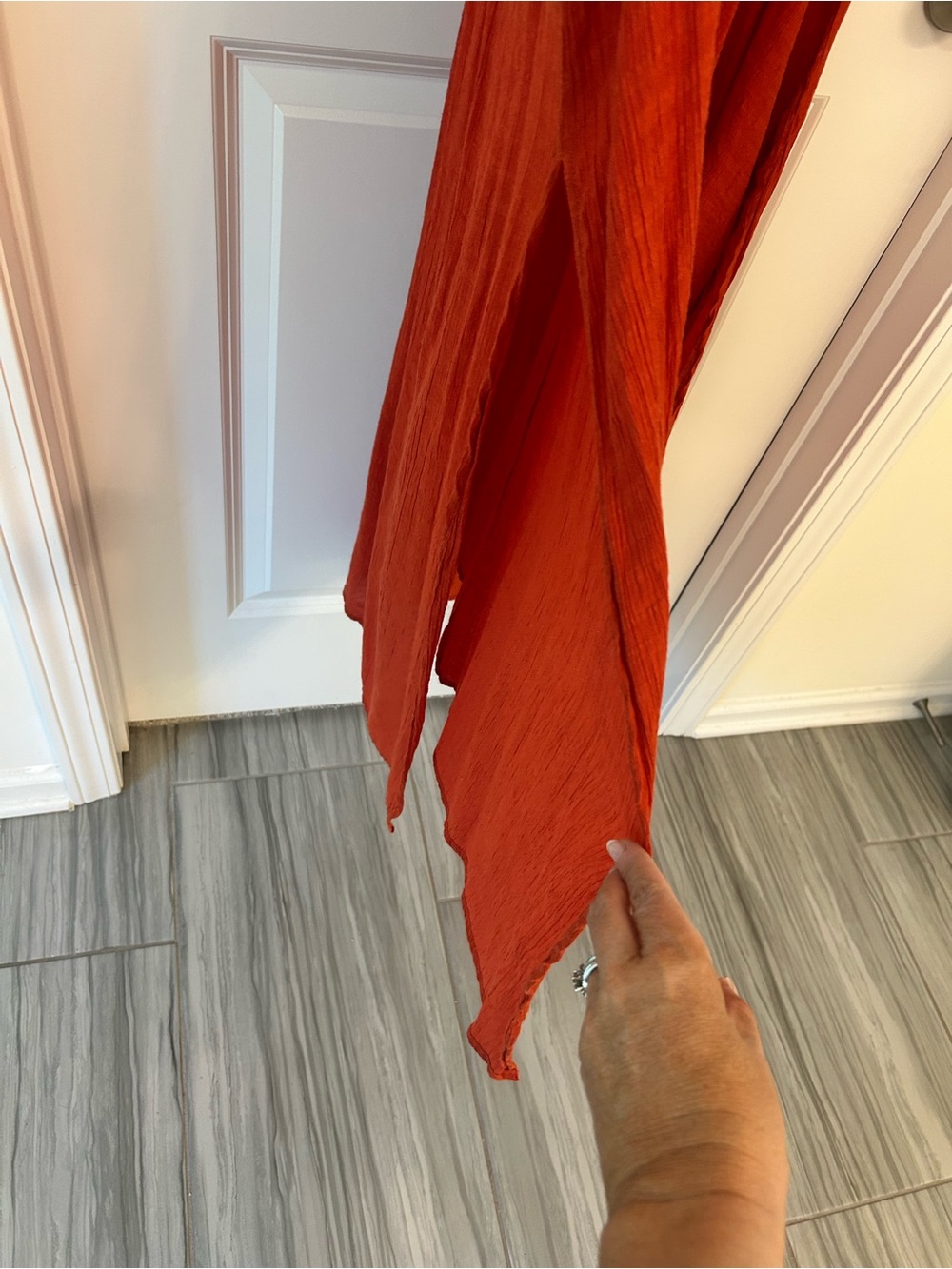Burnt Orange Sheer Maxi Dress XL Textured Deep V Cover Up Boho Flowy - Picture 7 of 9
